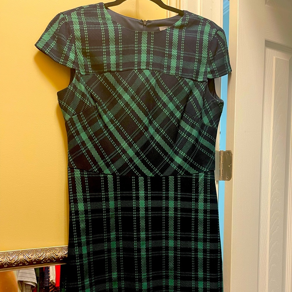 Green and navy A line dress